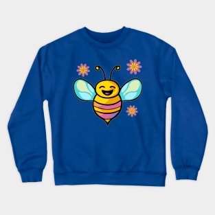 Happy smiling baby bee with flowers. Kawaii cartoon Crewneck Sweatshirt